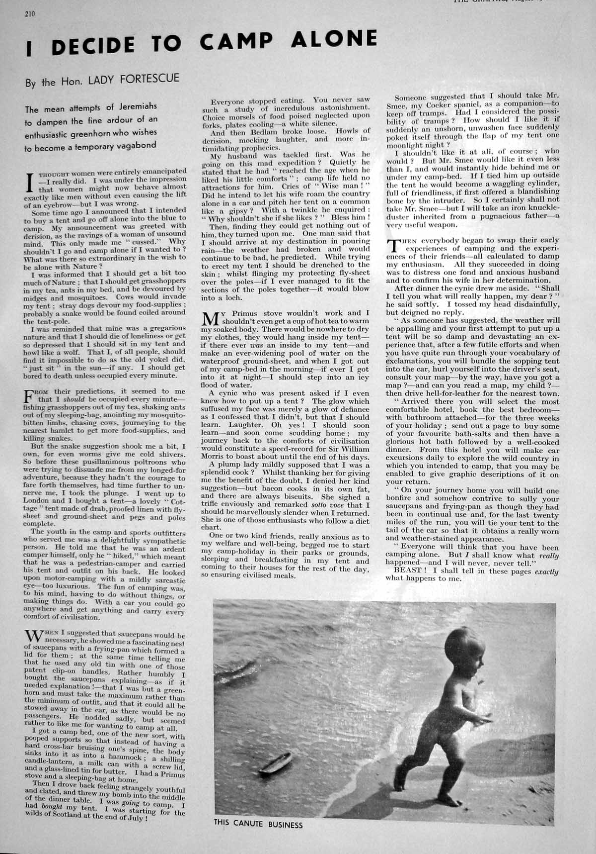 Antique Old Print 1930 Canute Business Photograph Young Boy Beach Sea Boat 20th