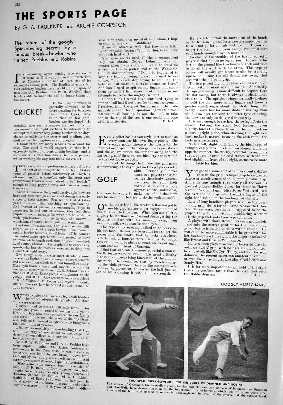 Old 1930 Cricket Grimmett Australia Googly Bowler Bradman Soolfull Ji 20th