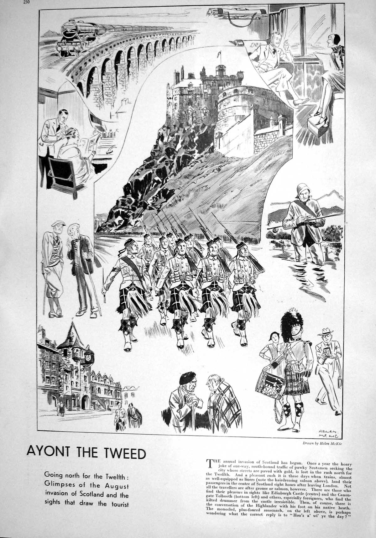 Old Print 1930 Scotland Edinburgh Castle Siers Marching Canongate Tolboo 20th
