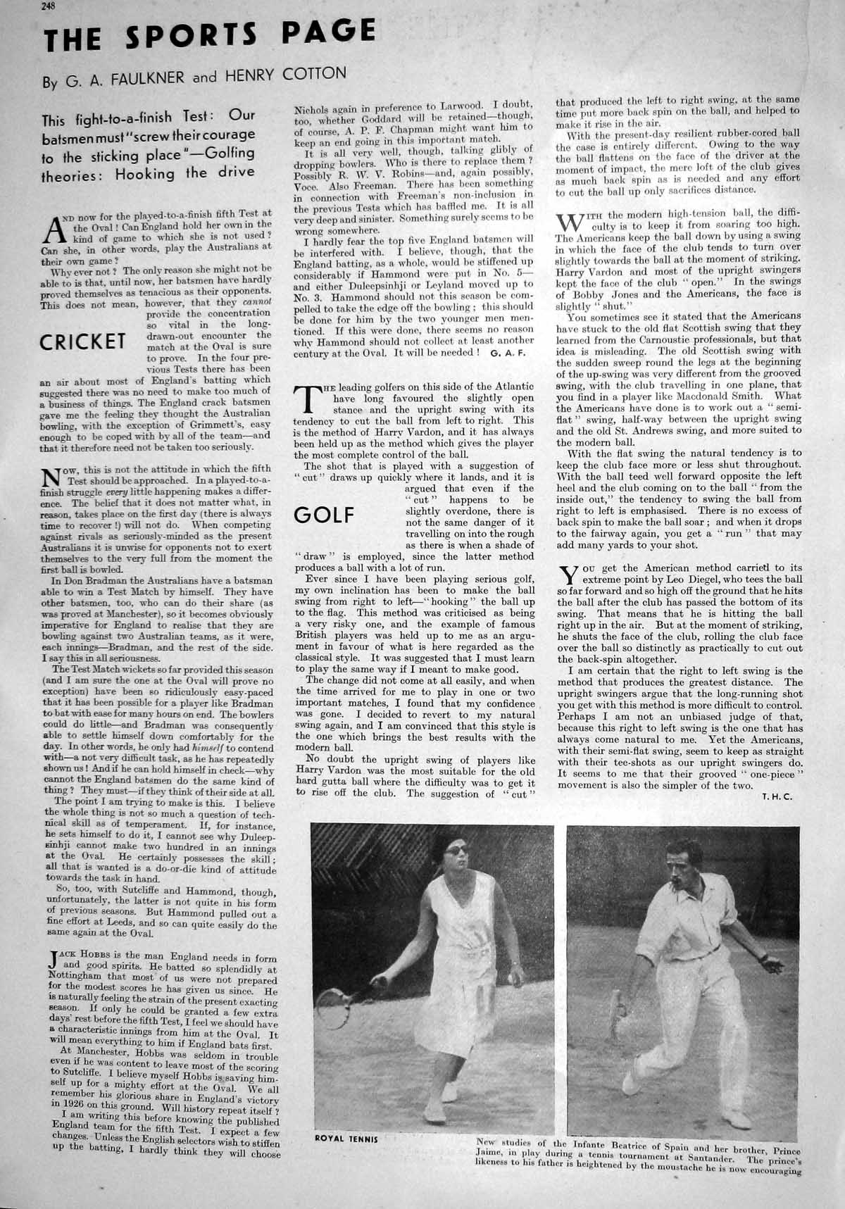 Old Print 1930 Tennis Sport Infante Beatrice Spain Prince Jaime Santander 20th