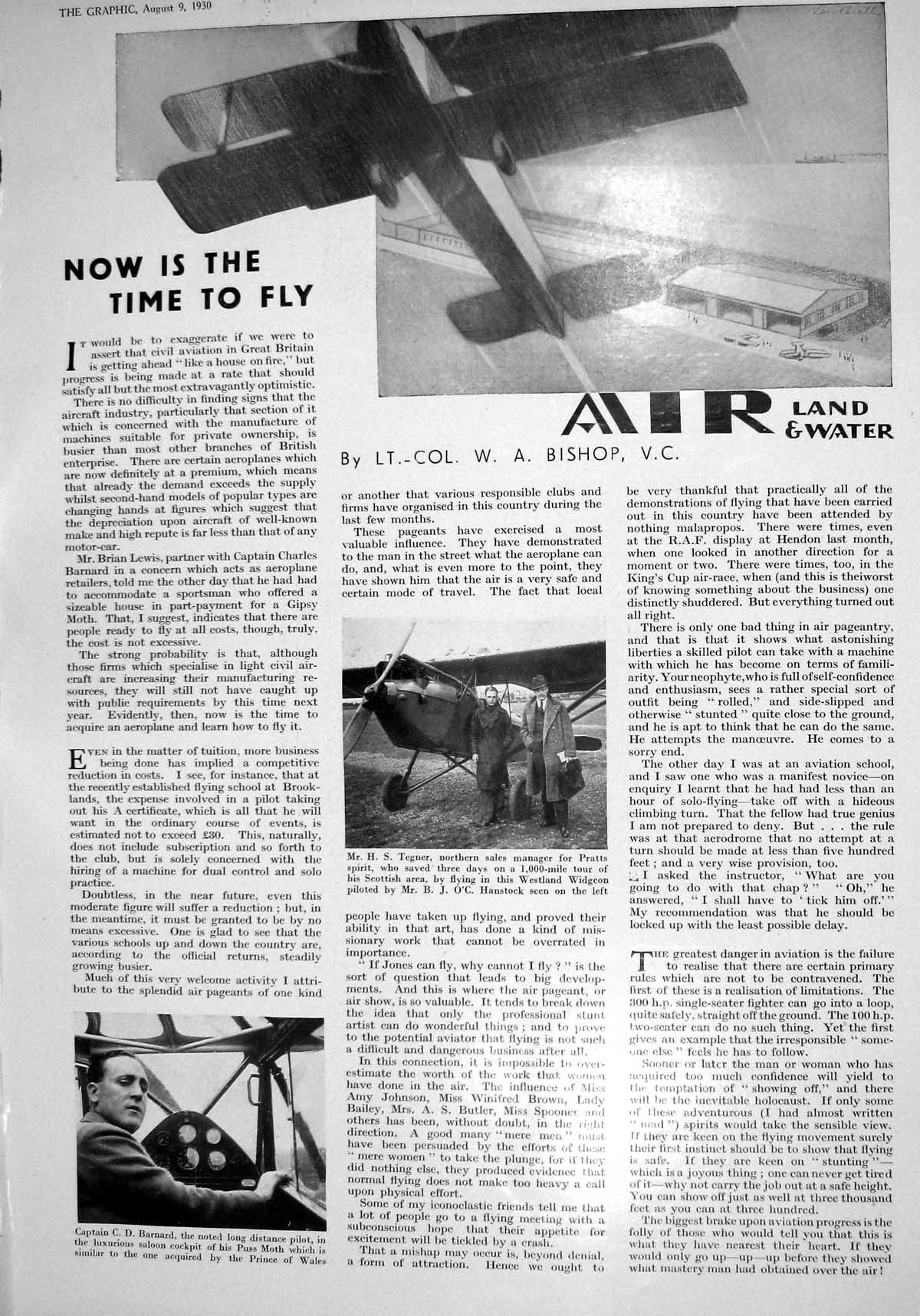 Old 1930 Aeroplane Tegner Pratts Spirit Hanstock Barnard Puss Moth Ha 20th