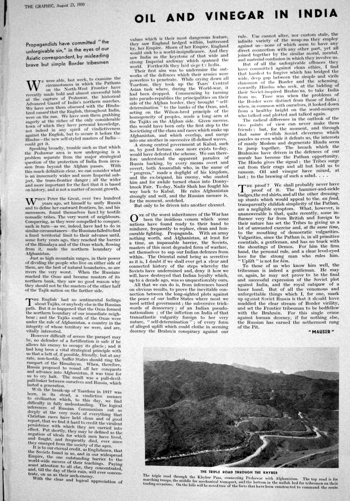 Antique Print 1930 Triple Road Khyber Pass Peshawar Afghanistan Photograph 20th