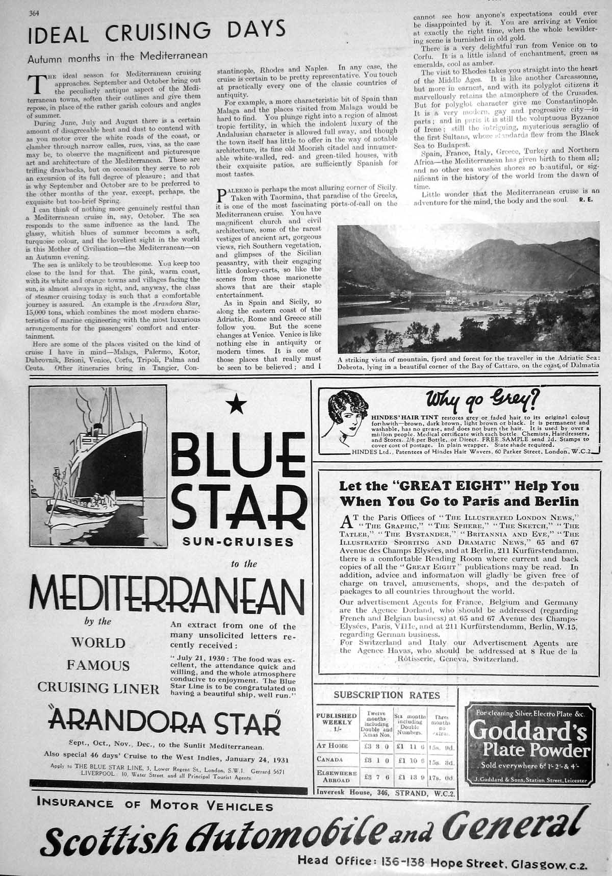 Old 1930 Vista Mountain Fjord Adriatic Sea Dobrota Cattaro Player'S C 20th