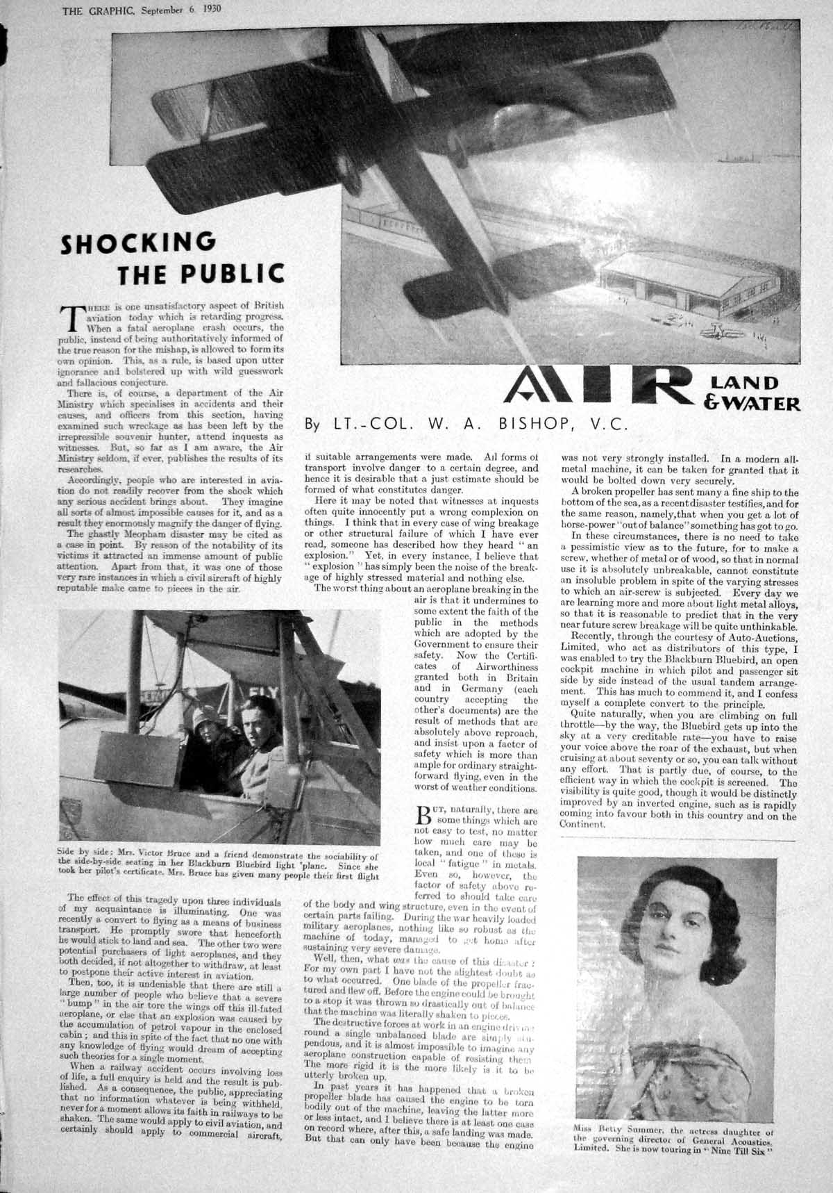 Old 1930 Aeroplane Victor Bruce Blackburn Betty Summer Pybus Motor Ca 20th