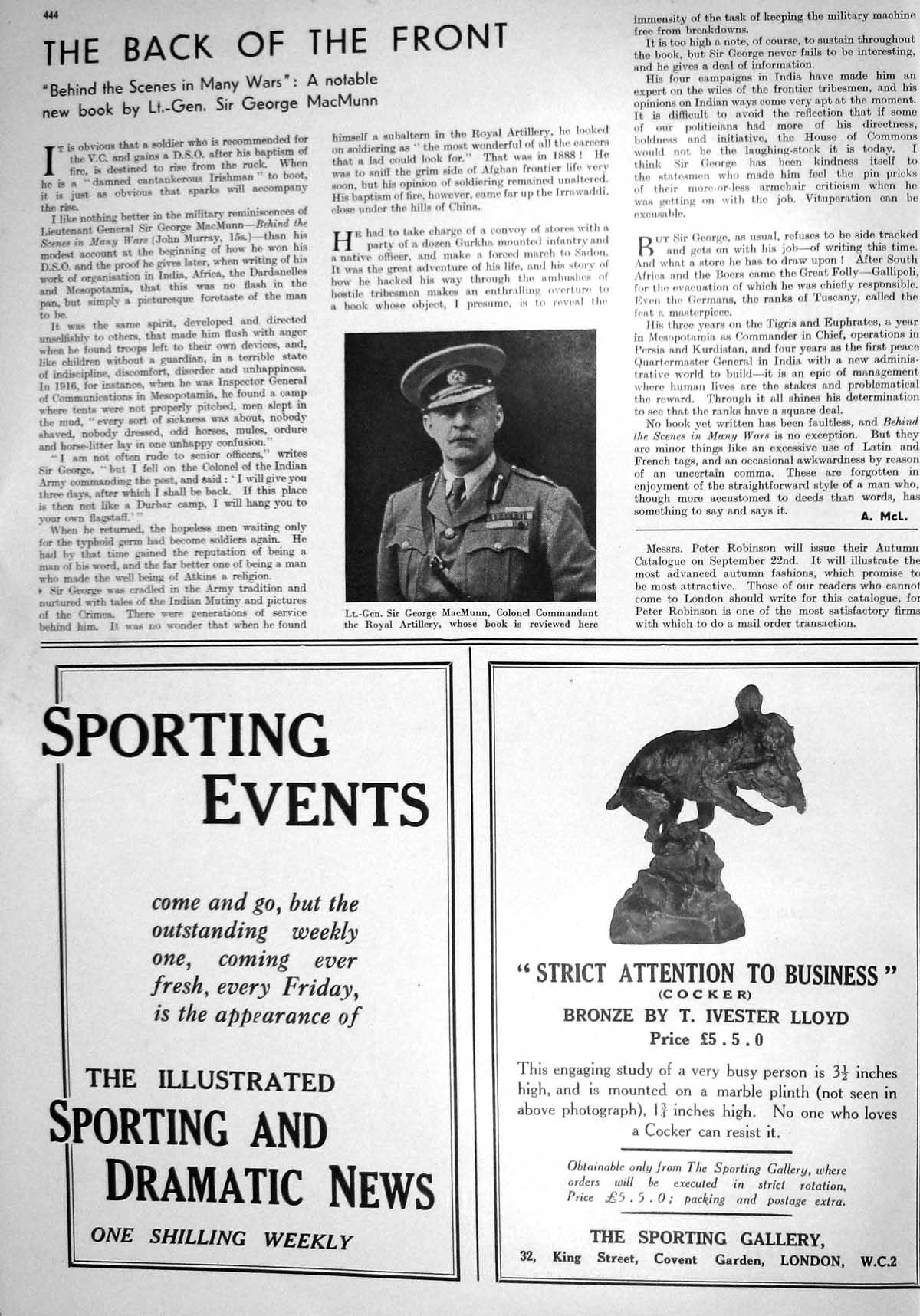 Old 1930 Sir George Macmunn Colonel Royal Artillery Wills'S Cigarette 20th