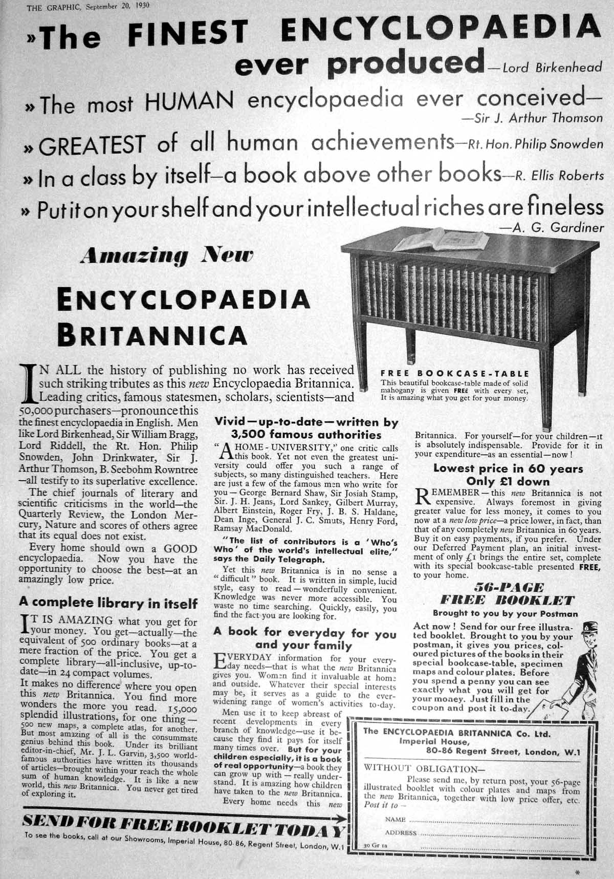 Antique Old Print 1930 Encyclopaedia Britannica Imperial House Regent London
