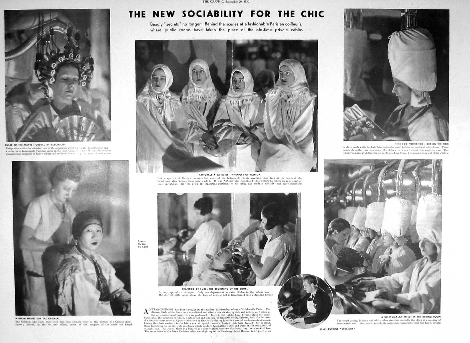 Old Print 1930 William Orpen John Paris Fashion Hair Dryers Hairdressing 20th