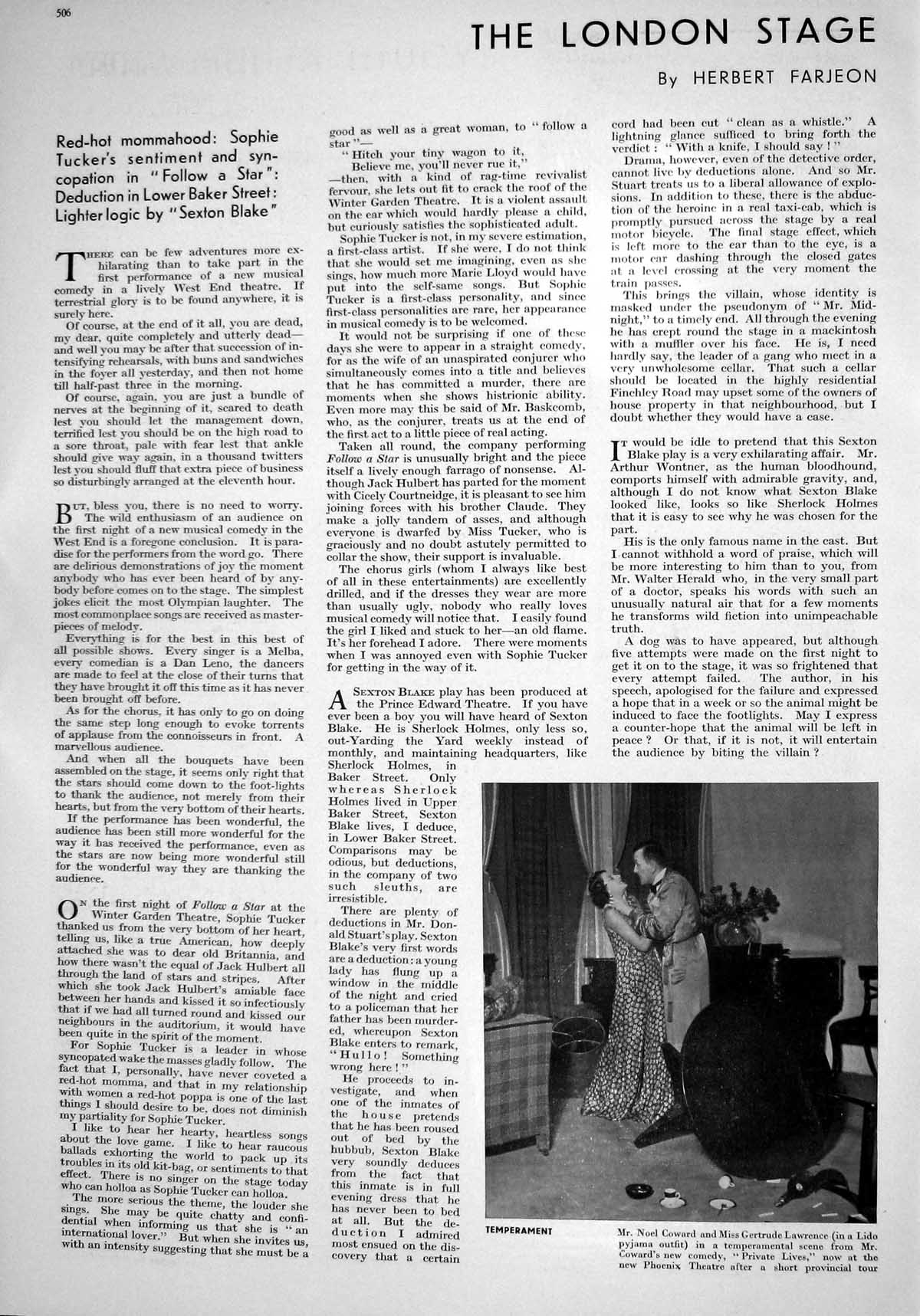 Old 1930 Noel Coward Gertrude Lawrence Theatre Cartoon Young Men Fash 20th