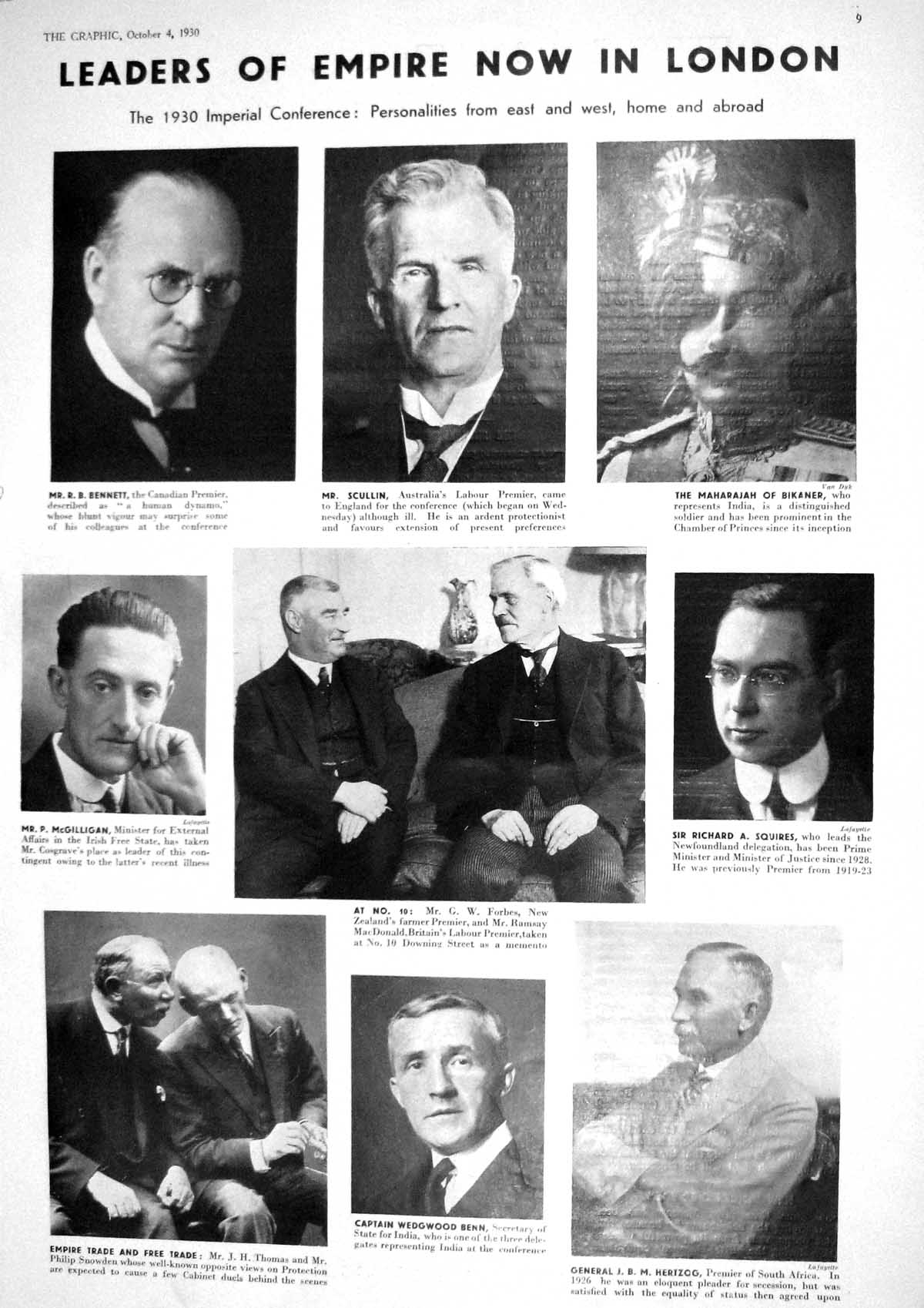 Old 1930 Bennett Scullin Forbes Mcgilligan Thomas Benn Hertzog Squire 20th