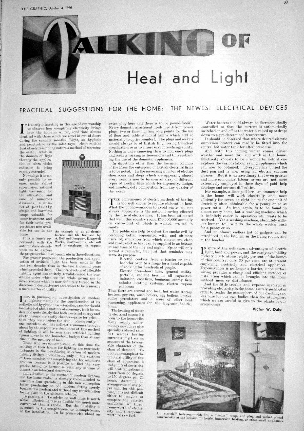 Old Print 1930 Electricity Tile Fireplace Bedroom Bols Liqueurs Wellstood 20th