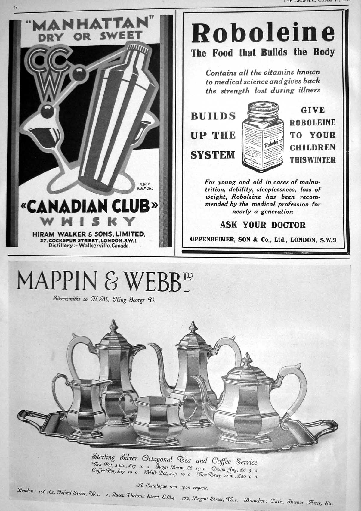 Old 1930 Mappin Webb Walker Whisky Roboleine Stetson Golf Studd Coats 20th