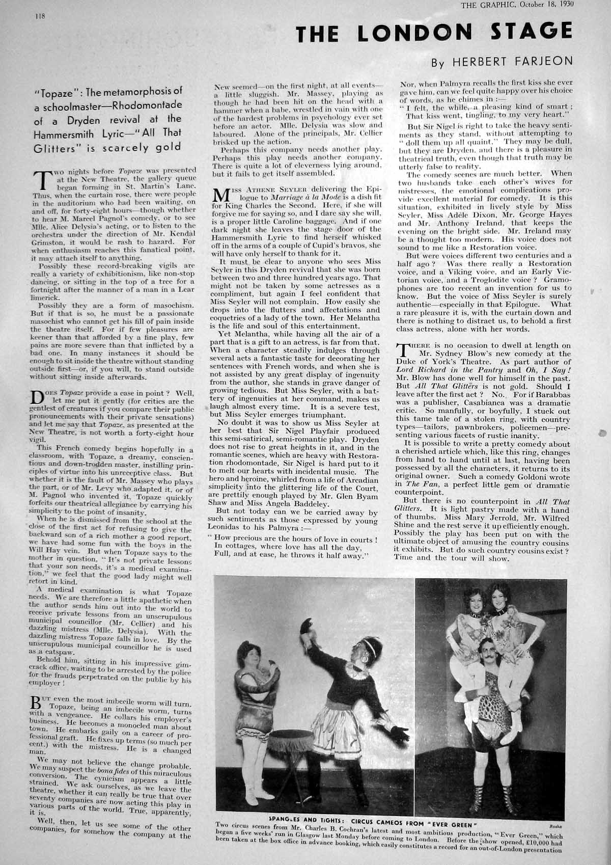 Old 1930 Circus Cameos Ever Green Charles Cochran Glasgow Performance 20th