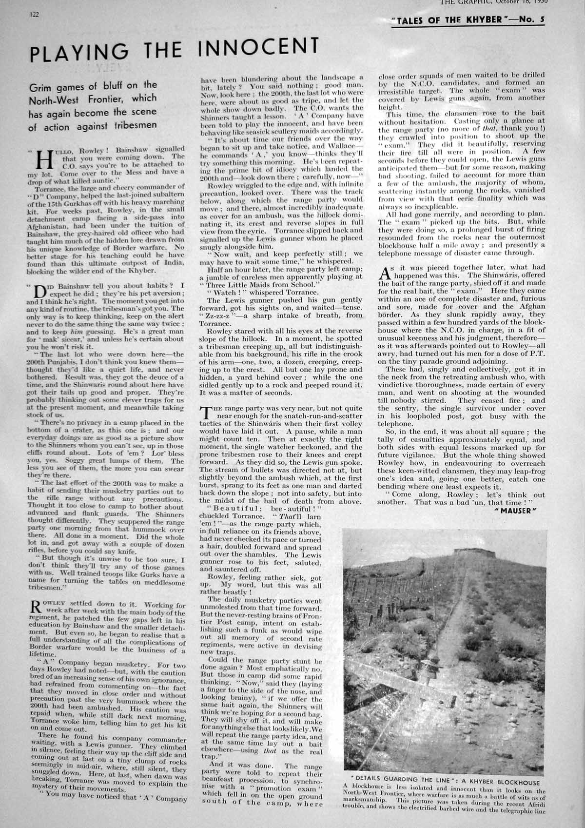 Old 1930 Khyber Blockhouse Afridi Trouble Electric Barbed Wire Photog 20th