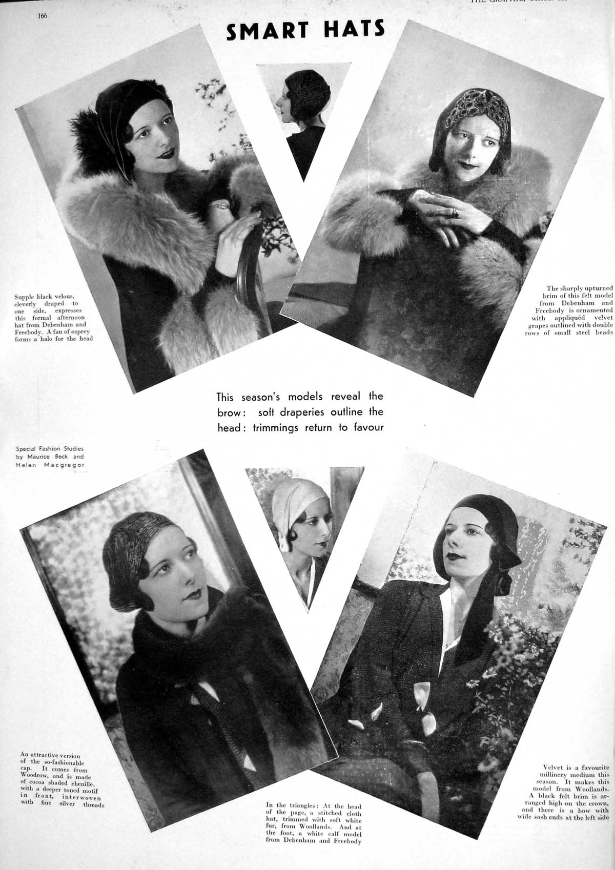 Old 1930 Ladies Smart Hats Woollands Velvet Fur Fabrics Velour George 20th