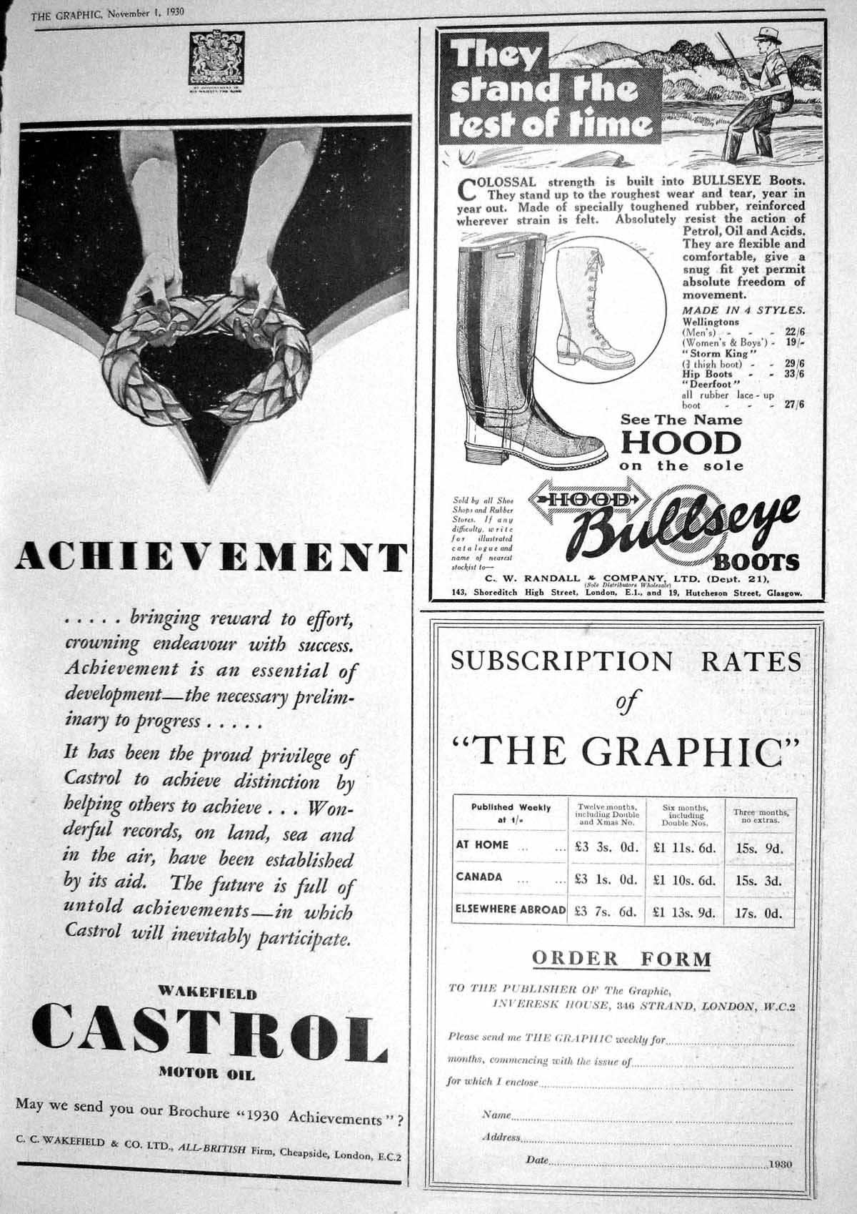 Old 1930 Castrol Motor Oil Wakefield Bullseye Boots Graphic Inveresk 20th