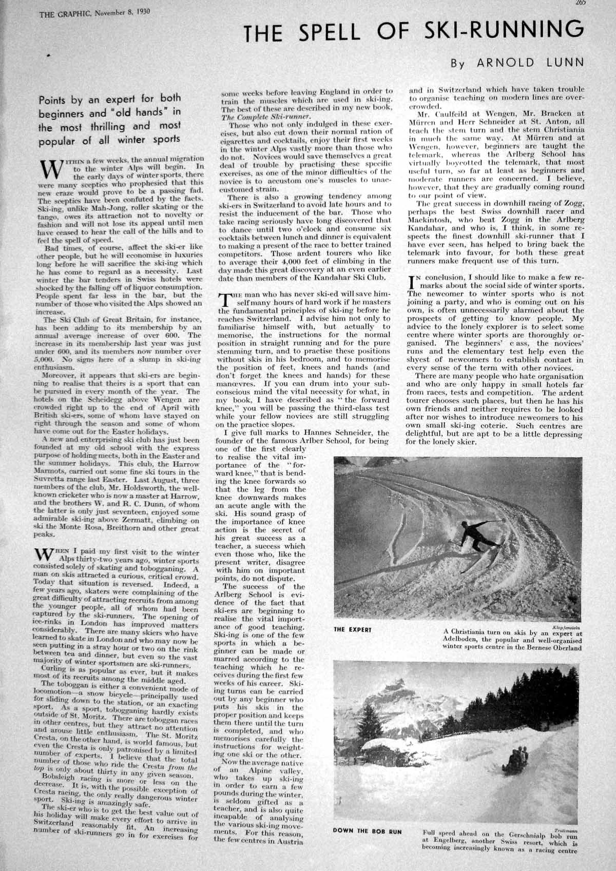 Old 1930 Ski-Running Christiania Adelboden Engelberg Bob Run Austrian 20th
