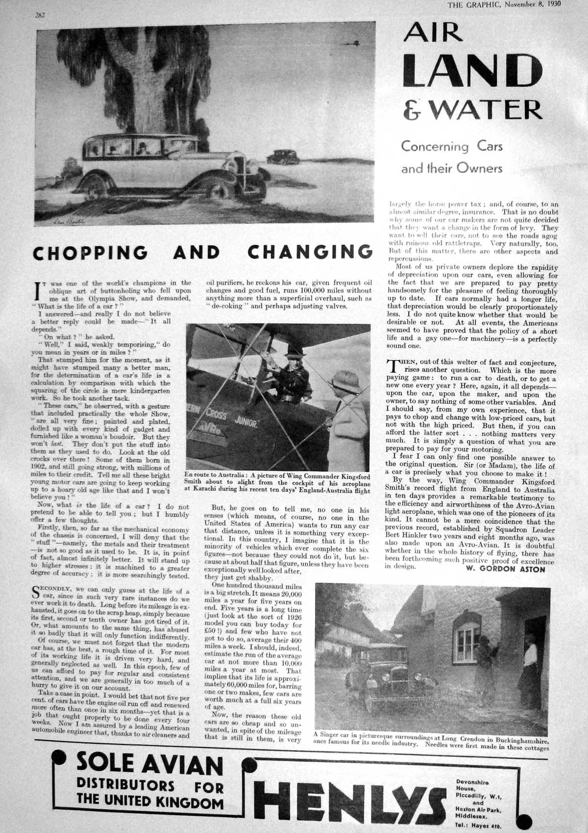 Old 1930 Motor Car Singer Kingsford Smith Aeroplane Nell Gwynn Candle 20th