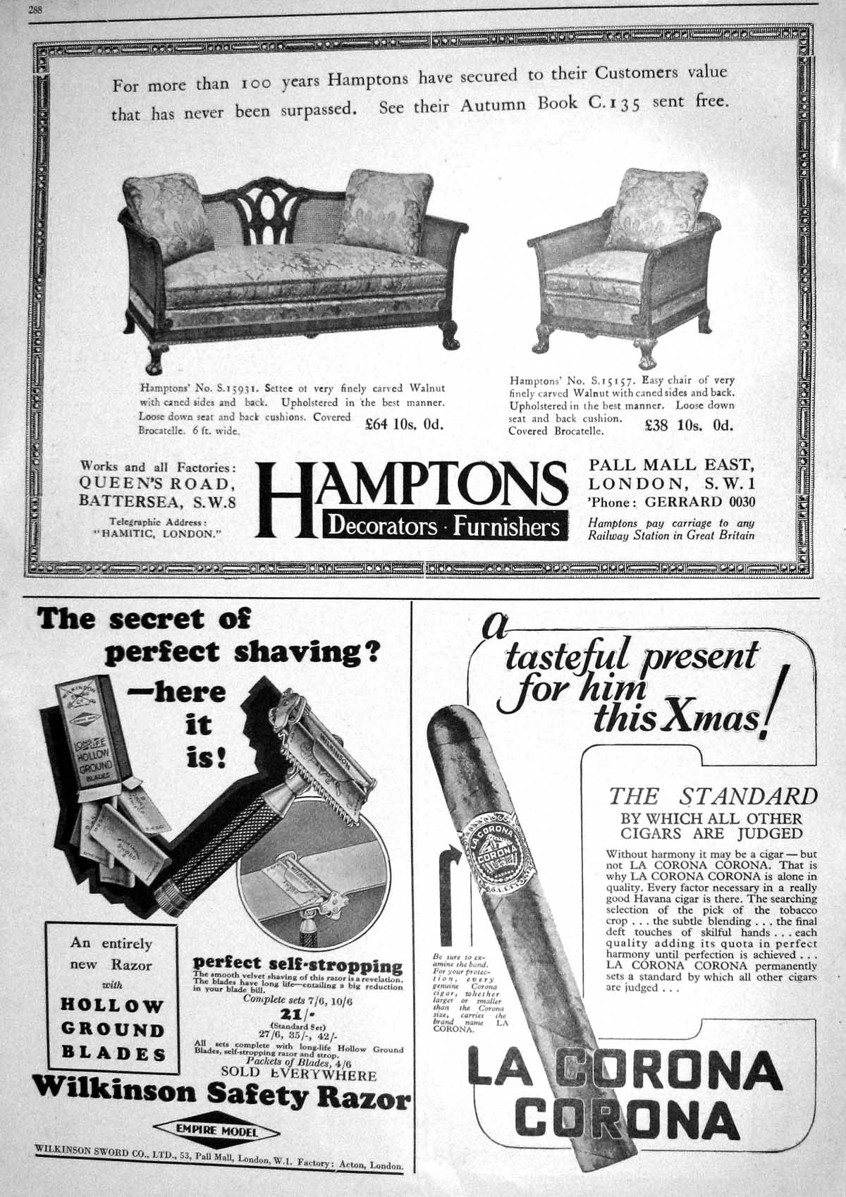 Old 1930 Hamptons Decorators Furnishers Wilkinsons Razor Corona Cigar 20th