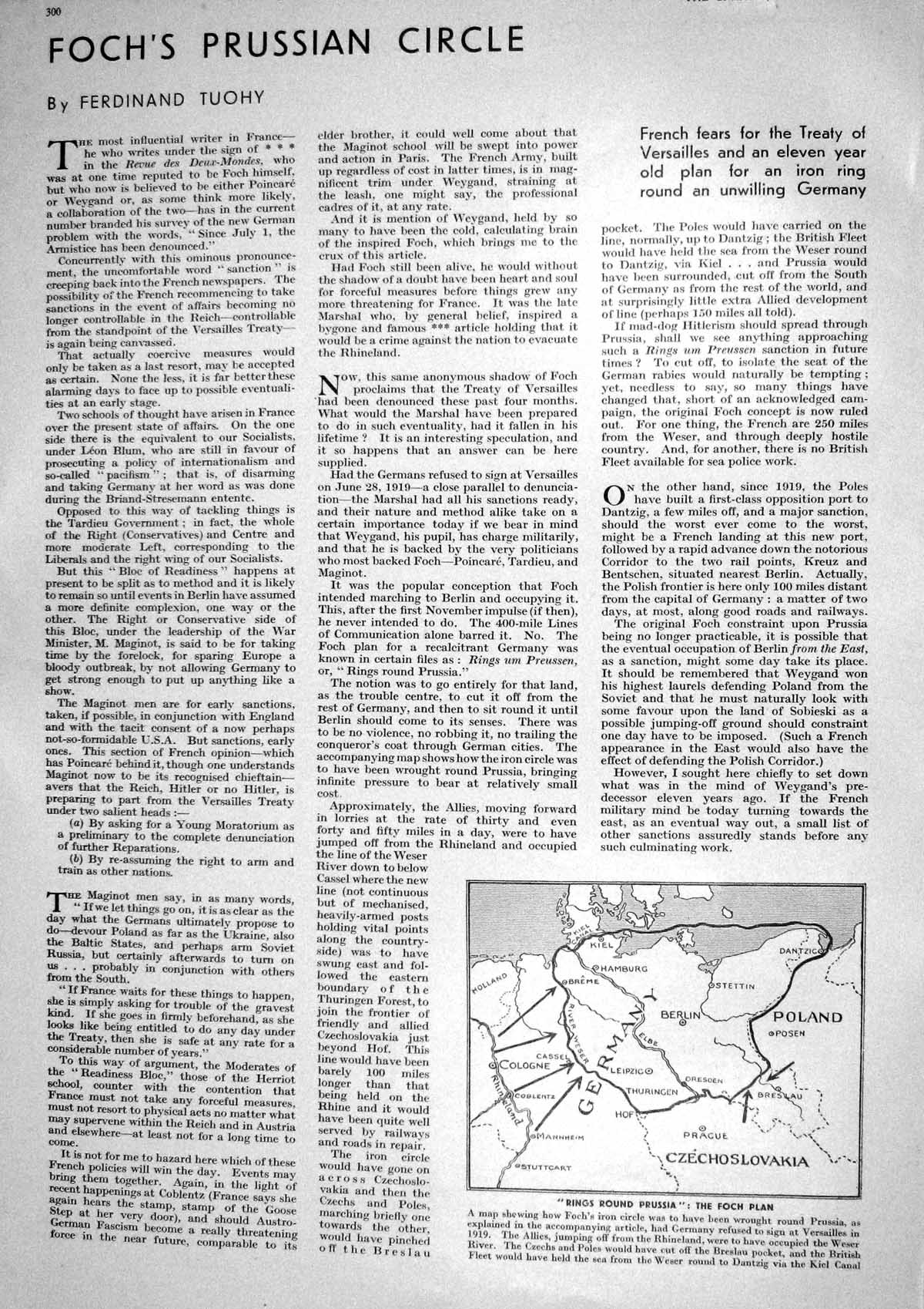 Old 1930 Foch Plan Prussia Germany Ploand Czechoslovakia Cologen Leip 20th