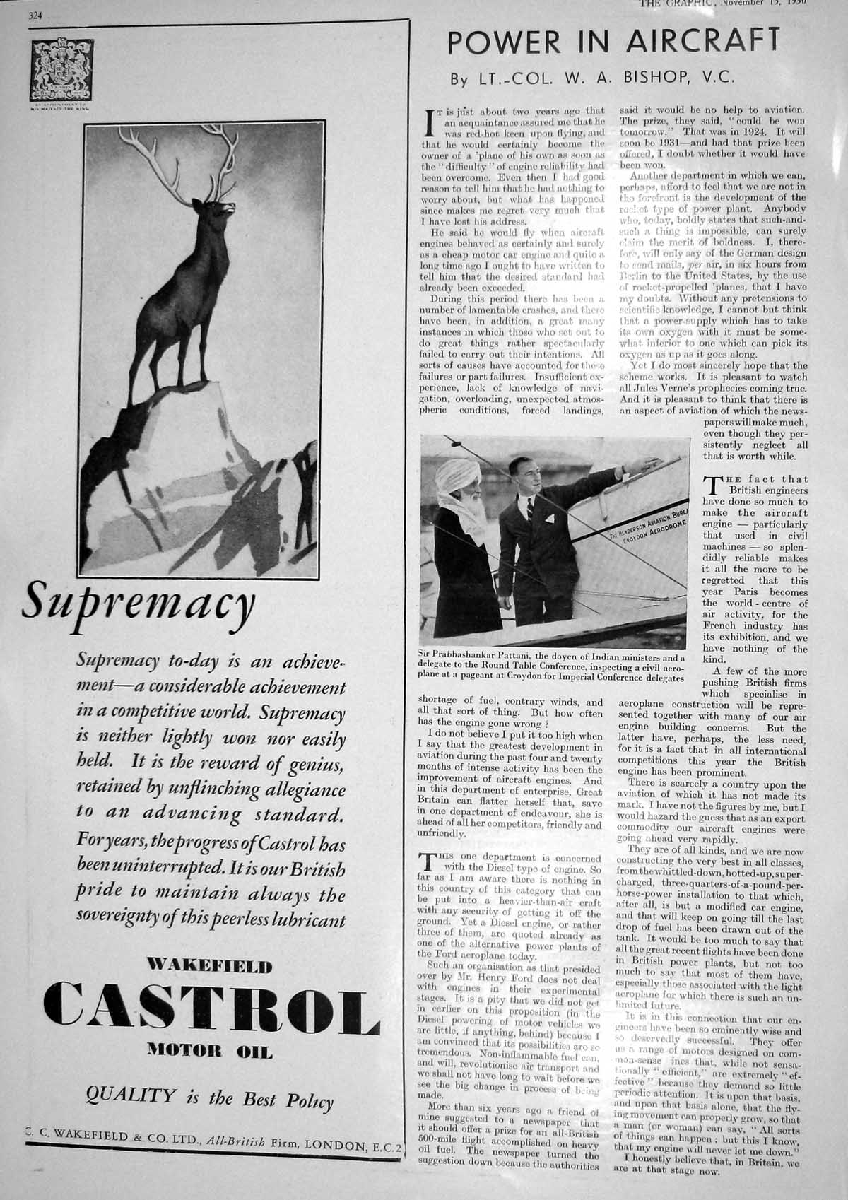 Old 1930 Casrtol Motor Oil Aircraft Prabhashankar Pattani Doyen India 20th