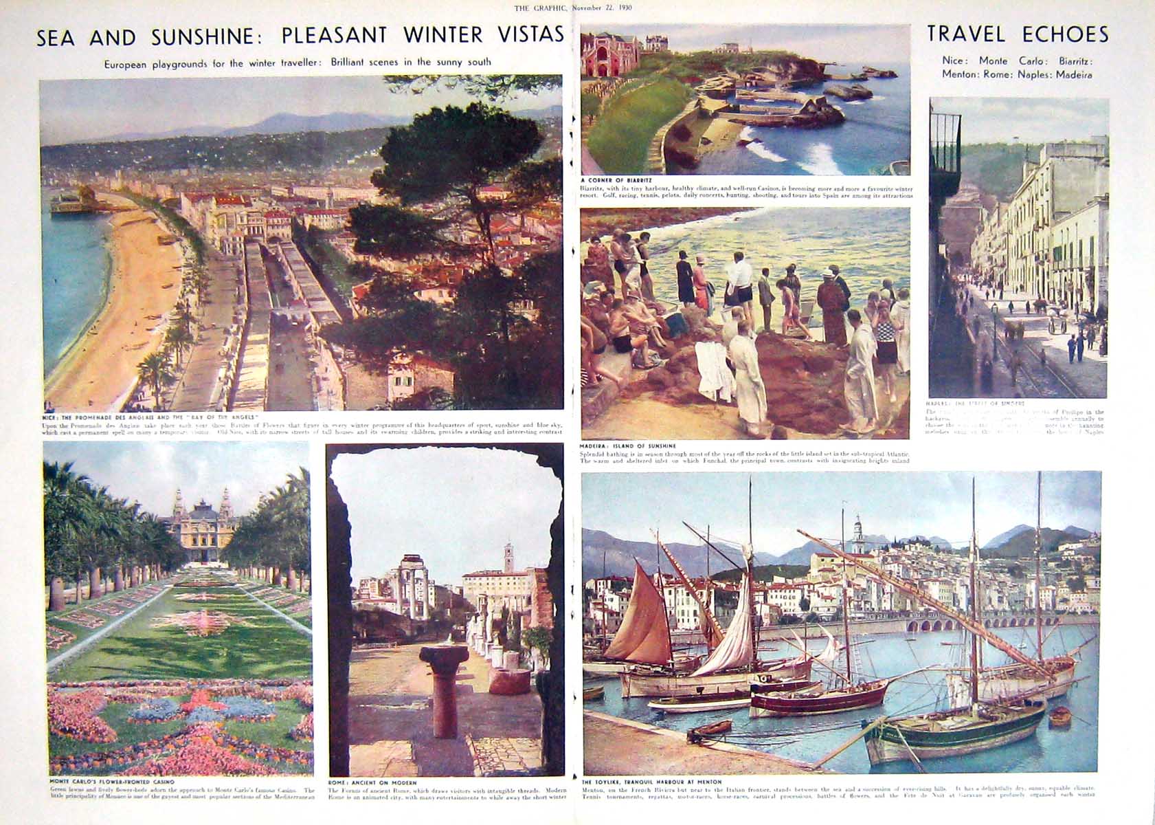 Old 1930 Cairo Egypt Traveller'S Nice Bay Angels France Harbour Mento 20th