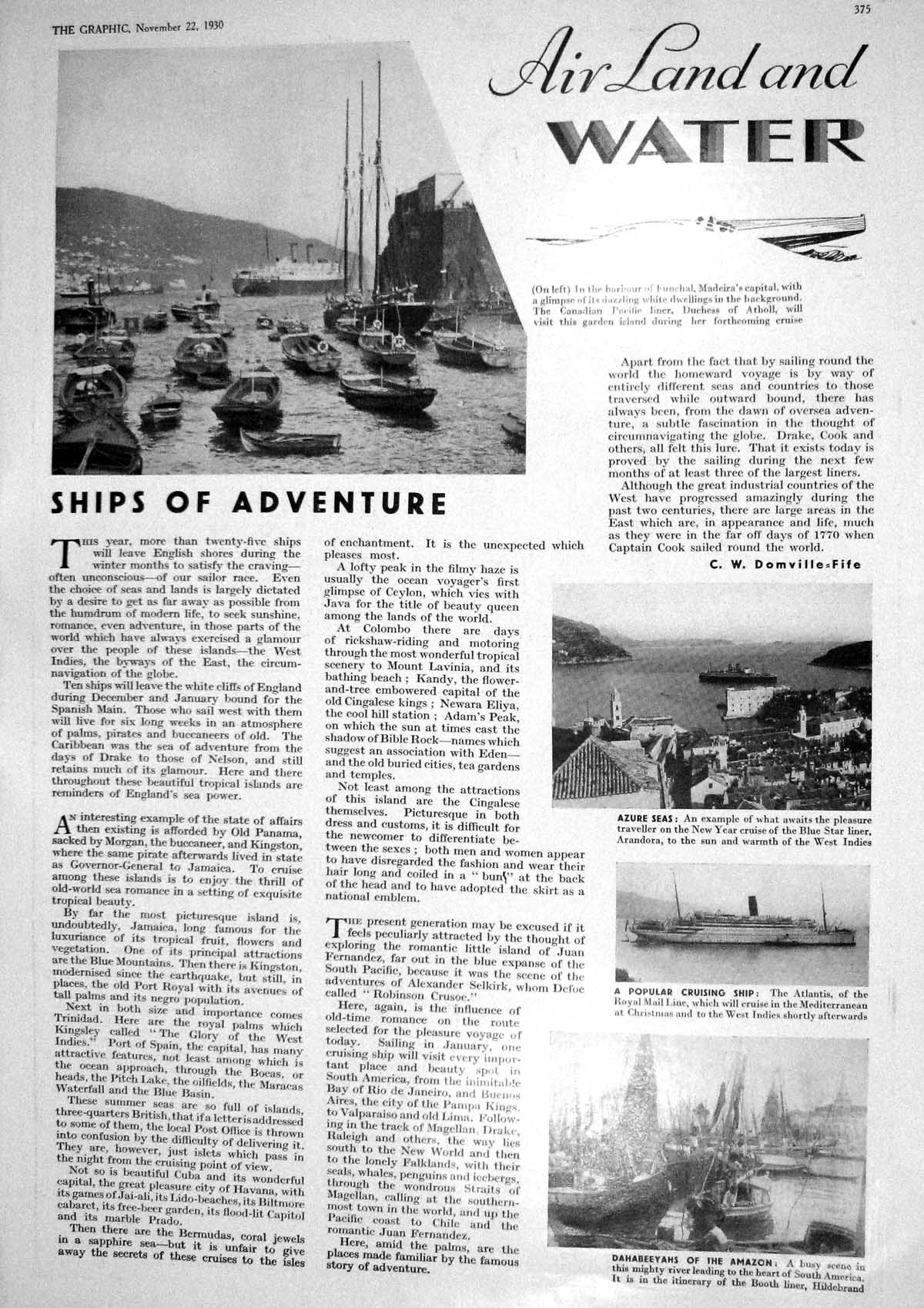 Old 1930 Azure Sea Blue Star Liner Ship Dahabeeyahs Amazon Boats Ship 20th
