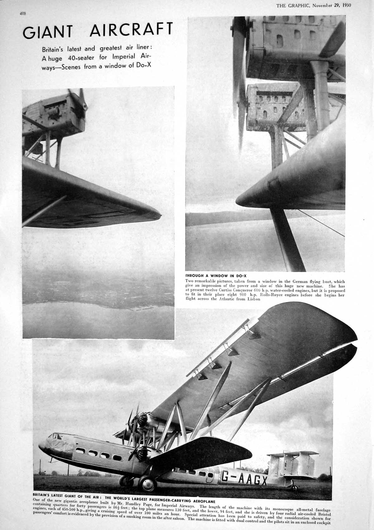 Old 1930 Aircraft German Flying Boat Aeroplane Handley Page Tresmand 20th
