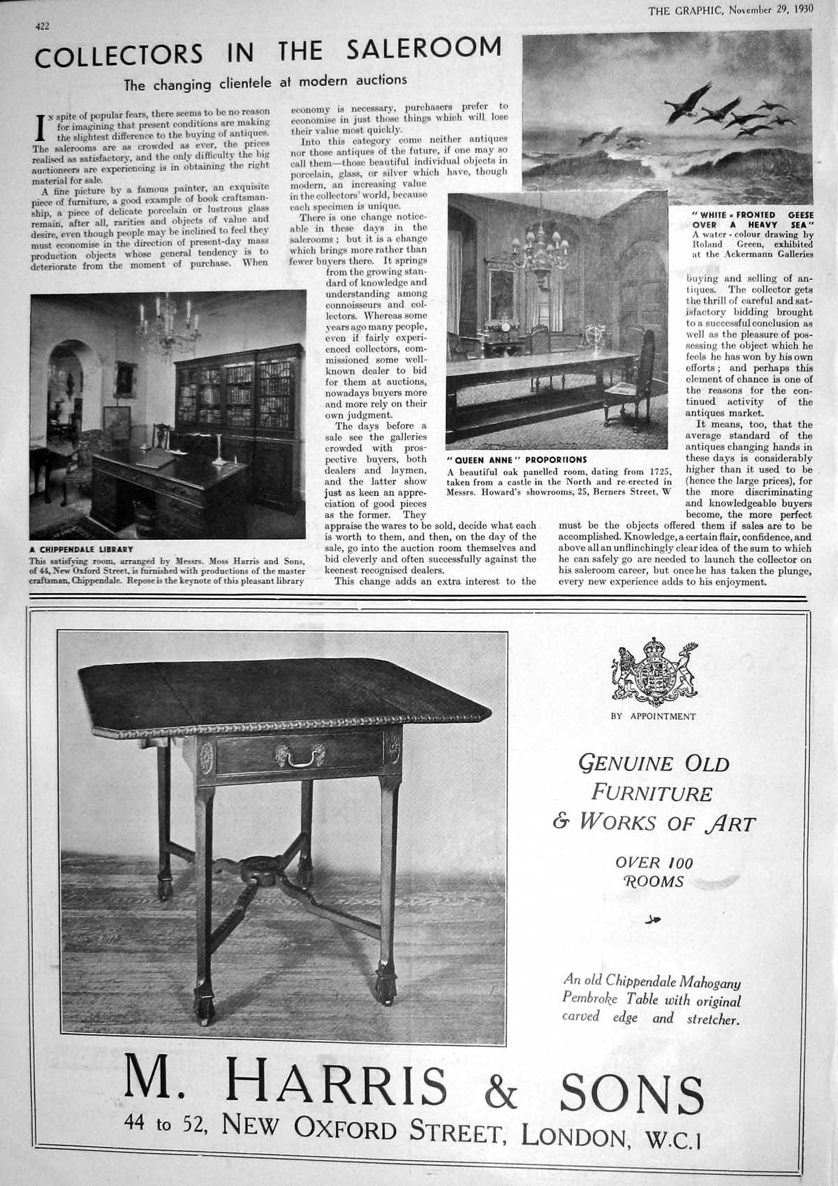 Old 1930 Chippendale Library Auction Queen Harris Furniture Oxford Lo 20th