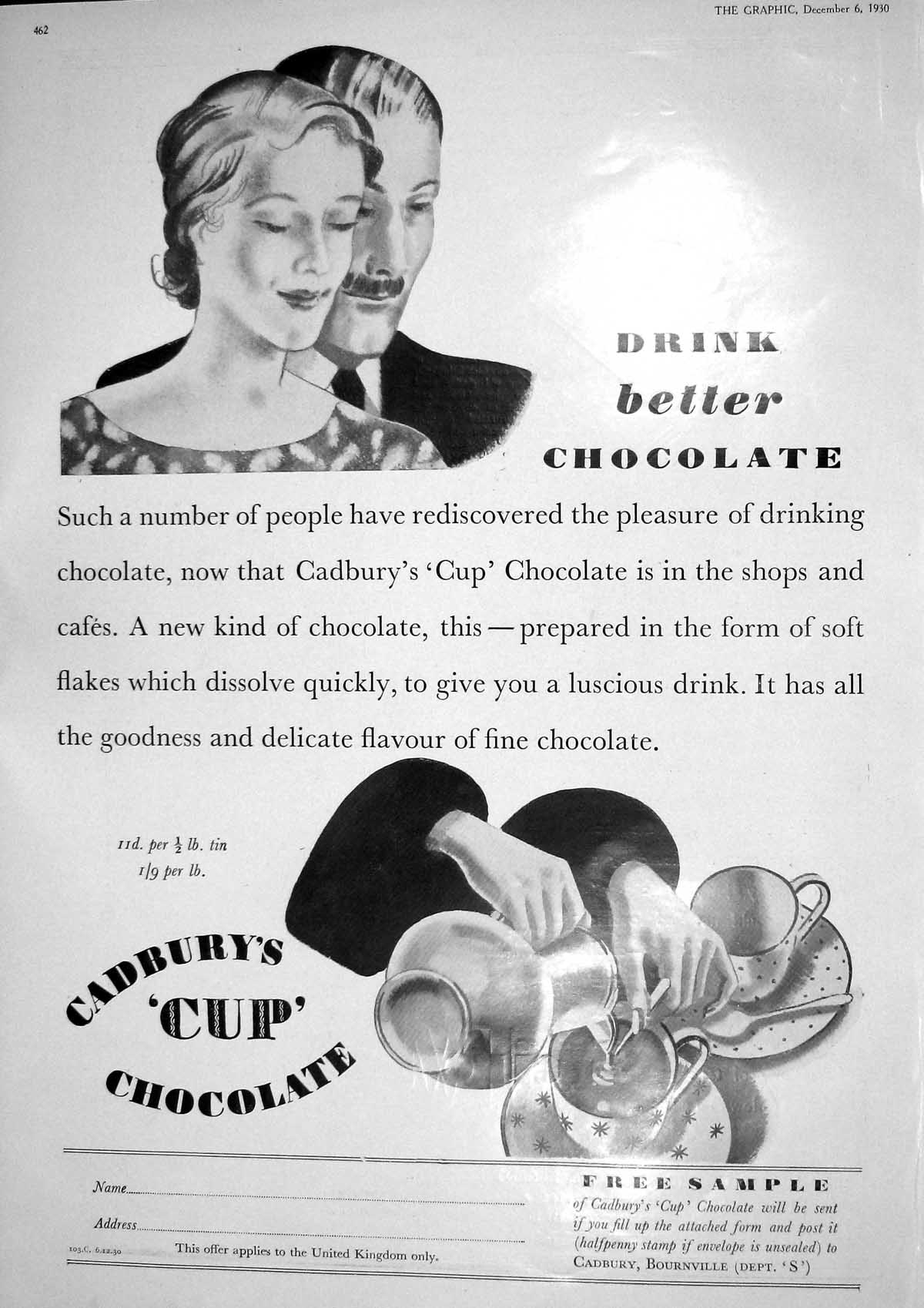 Old 1930 Cadbury'S Cup Chocolate Bournville Ciro Pearls Jewellery Lon 20th