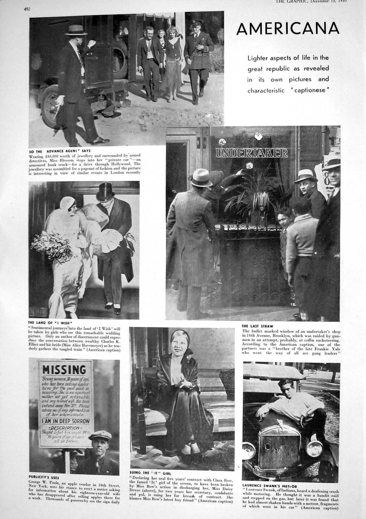 Old 1930 Laurenace Swank Meteor Clara Bow Undertaker Brooklyn Havemey 20th