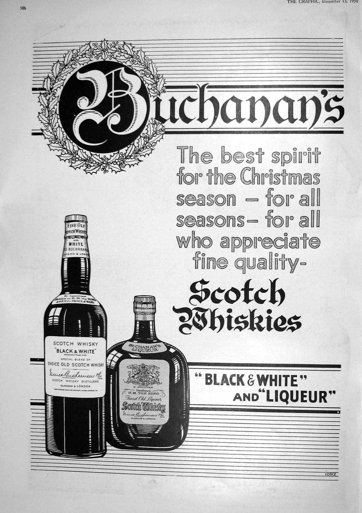 Old 1930 Buchanan'S Scotch Black White Whisky Benger'S Food Mancheste 20th