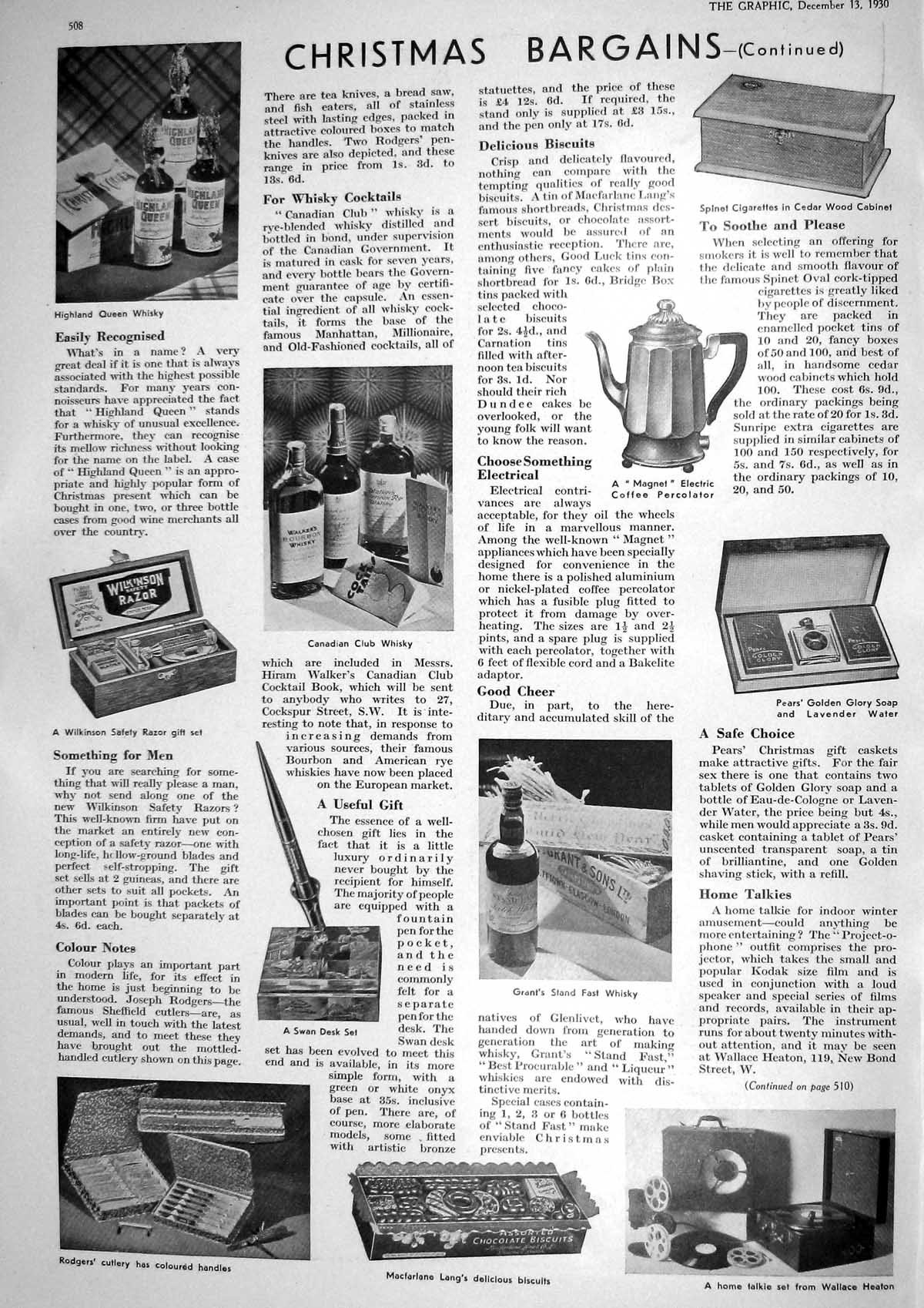 Old 1930 Highland Queen Whisky Wilkinson Razor Macfarlane Biscuits Pr 20th