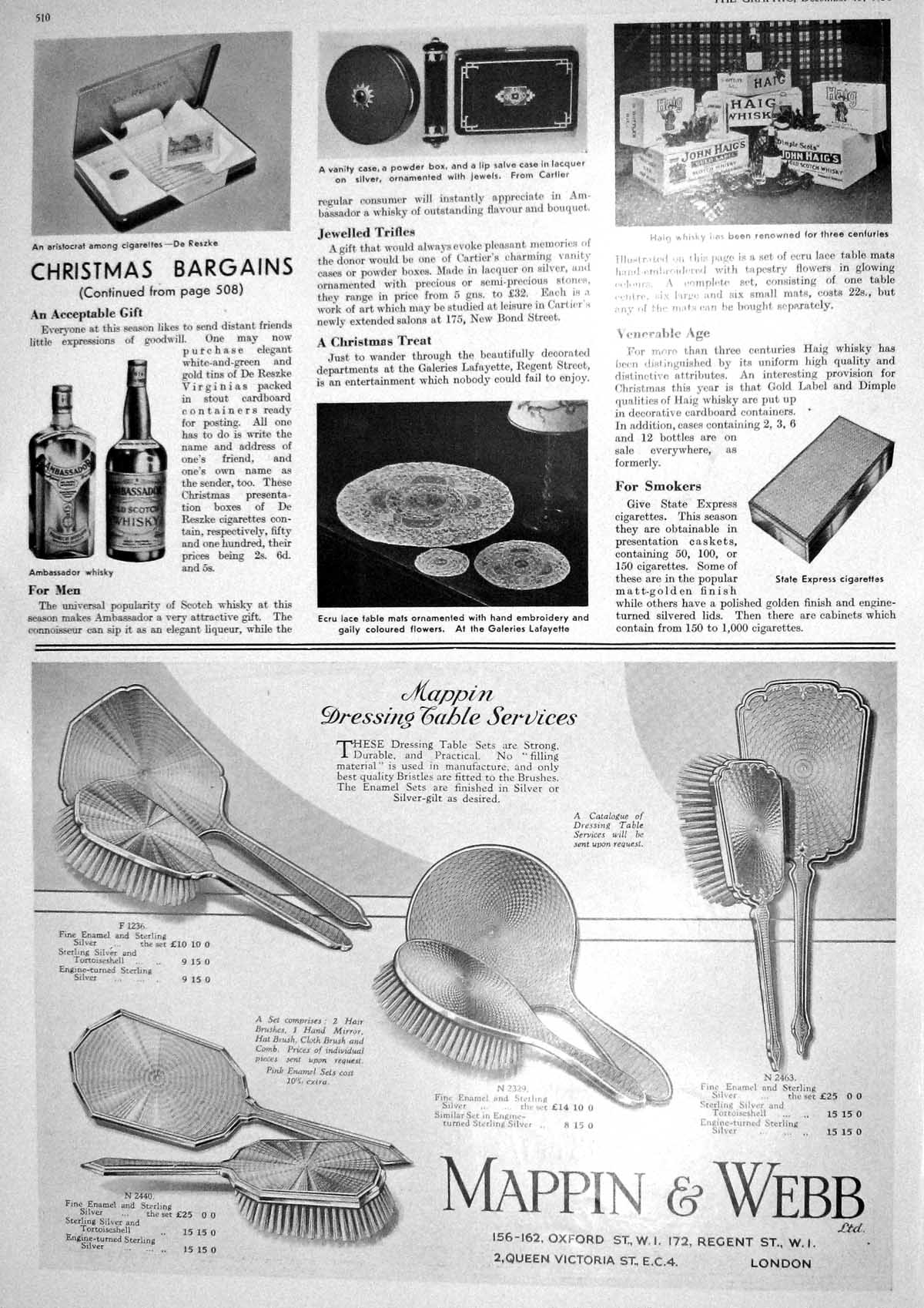 Old 1930 Mappin Web Christmas Presents Haig Whisky State Express Ciga 20th
