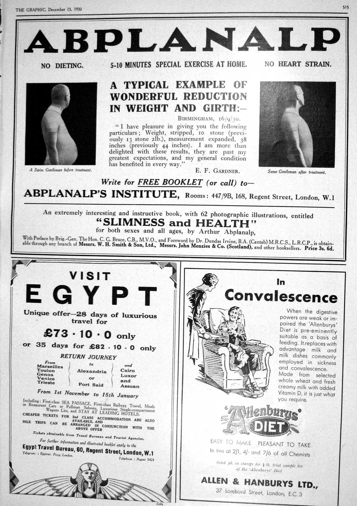 Old 1930 Abplanalp Slimness Health Egypt Allenbury'S Diet Allen Hanbu 20th
