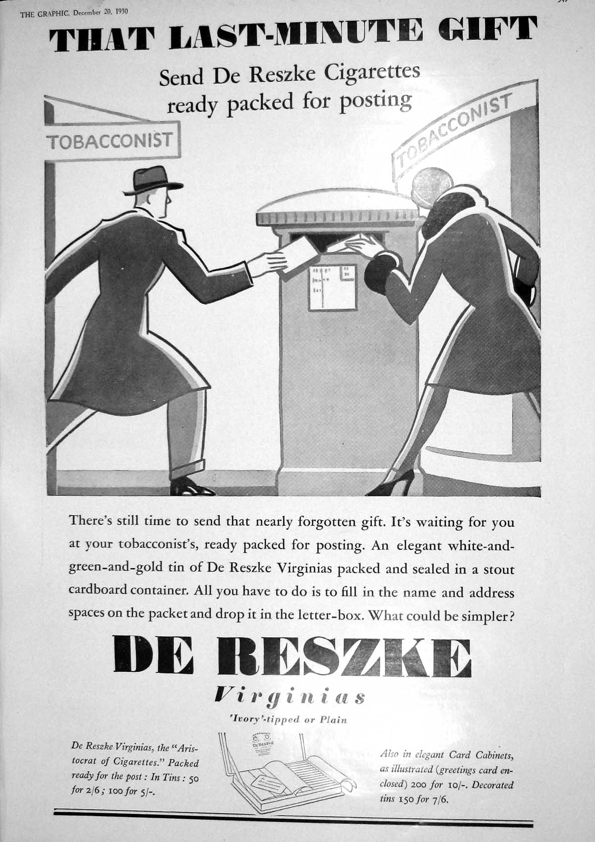 Antique Print 1930 Advertisement De Reszke Virginias Cigarettes Tobacconist