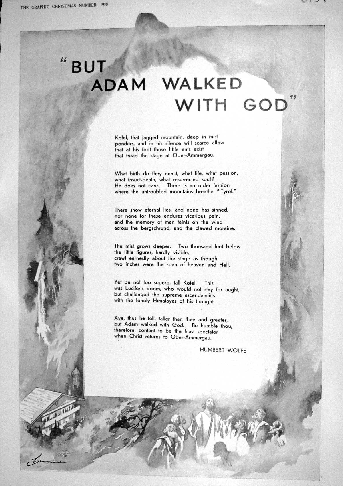 Old Print 1930 Illustration Story But Adam Walked With God Humbert Wolfe 20th