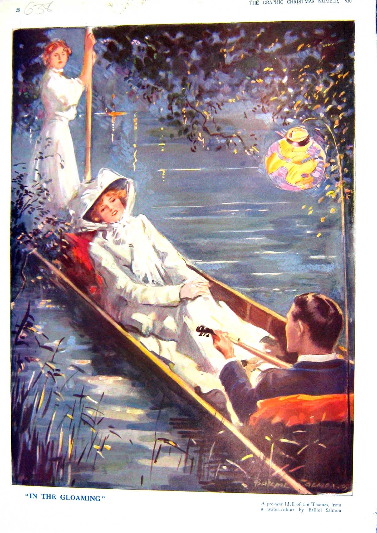 Antique Old Print 1930 River Thames Boat Romance Pre-War Gaiety Girl Debrett