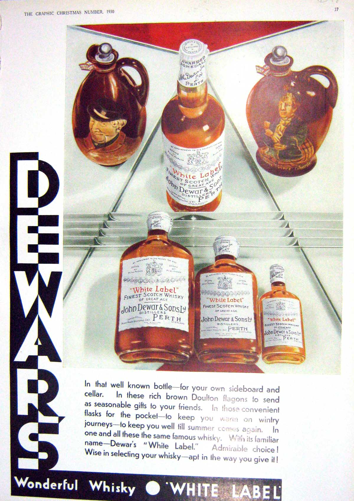 Old Print 1930 John Dewar Scotch Whisky Yardley Lavender Christmas Gifts 20th