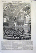 Original Old Antique Print French Chamber Peers Parliament 1845 19th