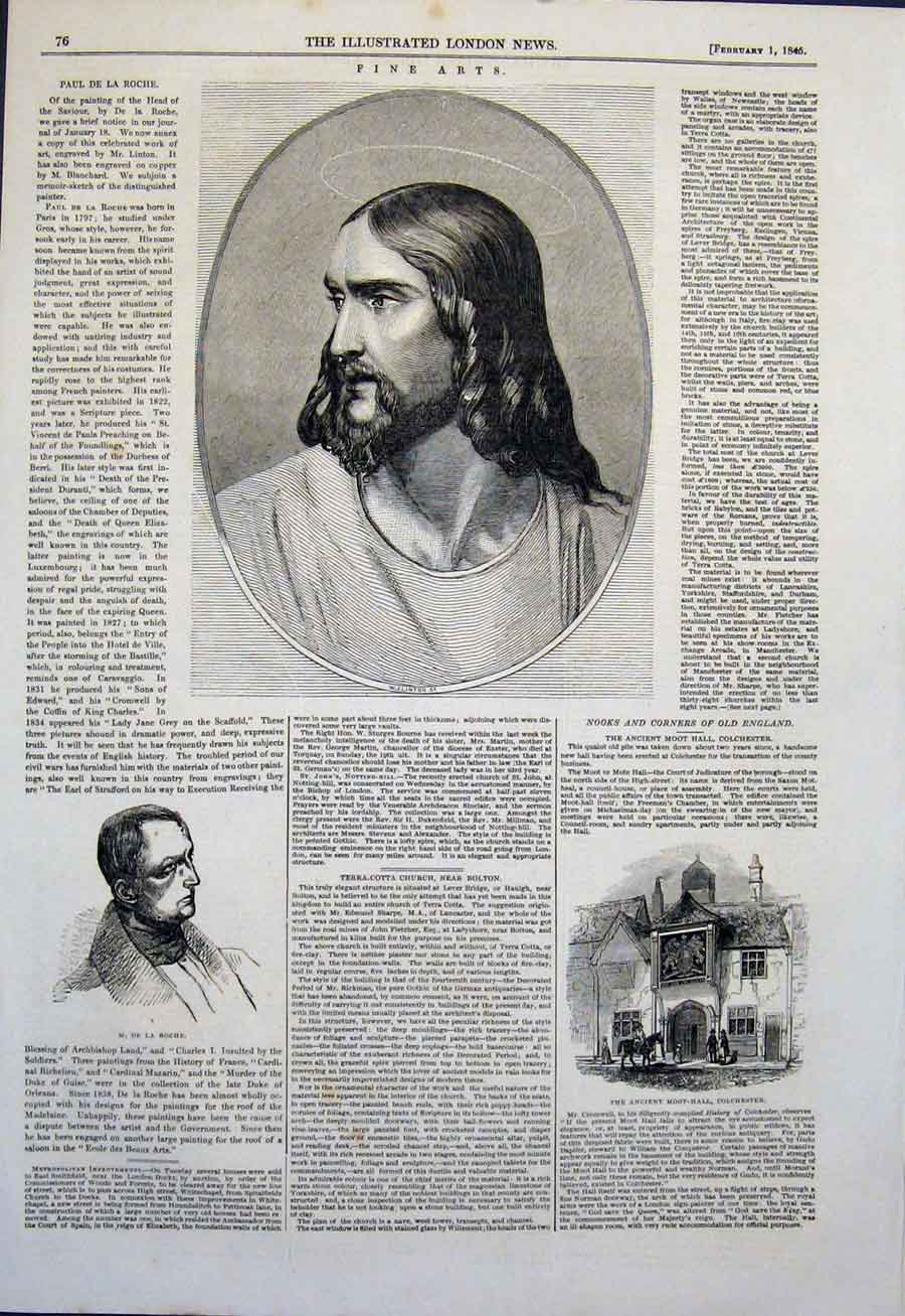 Original Old Antique Print Linton Saviour Jesus Roche Moot Hill Colchester