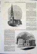 Original Old Antique Print Church Terra Cotta Bolton Bramshill House 1845 19th