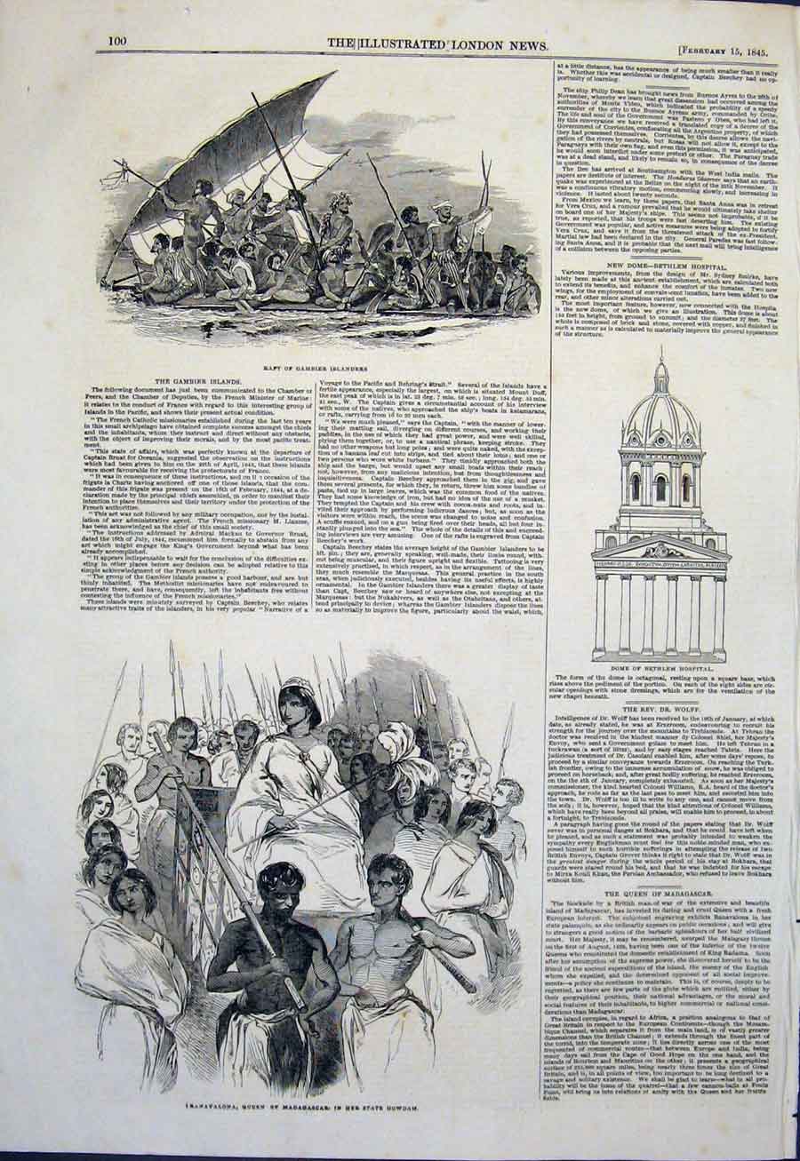 Old Antique Print Raft Gamber Islanders Dome Bethlem Hospital Madagascar