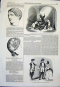 Original Old Antique Print Saddler'S Wells Theatre Phidias Bust Statue 1845 19th