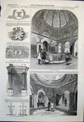 Original Old Antique Print Club House St James'S Street Conservative Vestibule