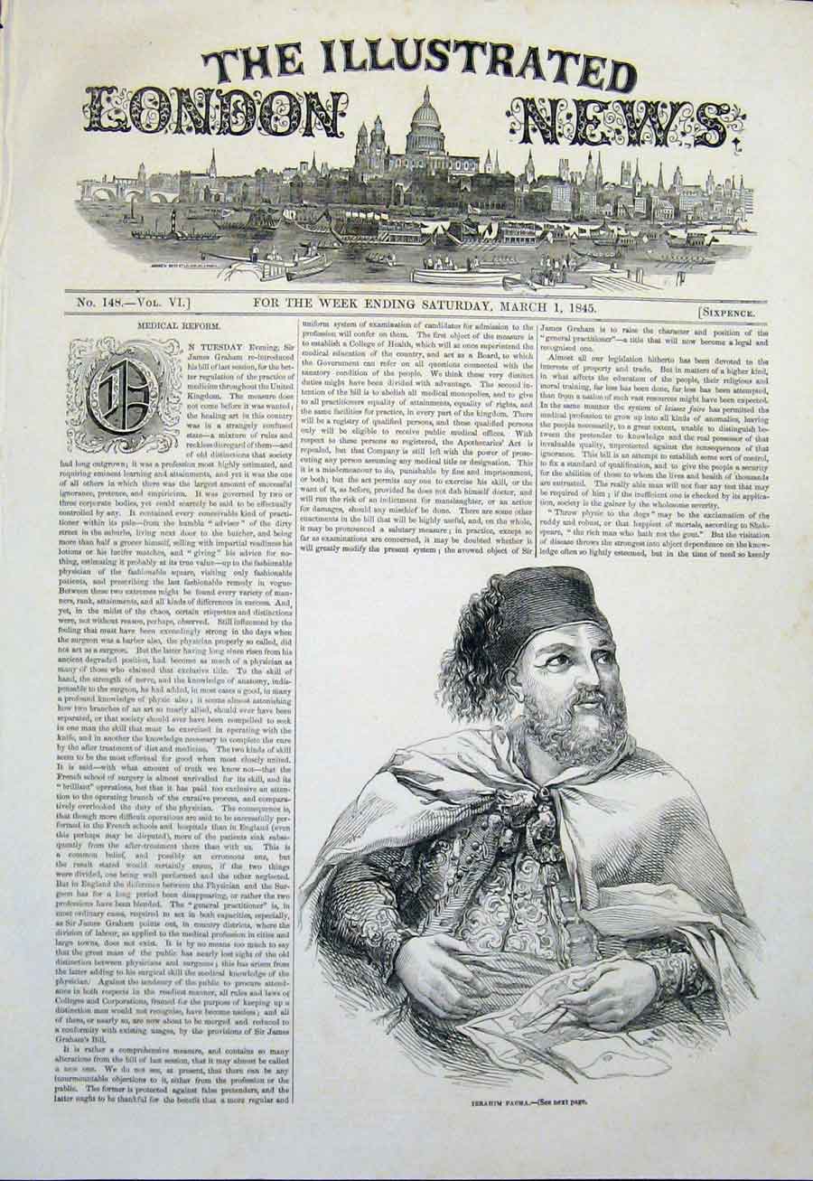 Original Old Antique Print Ibrahim Pacha Portrait 1845 19th Century