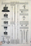 Original Old Antique Print Crown Jewels Cellartankard Spoon Crown Sword 1845
