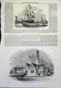 Old Antique Print Steam Frigate Dock Wight Railway Station Croydon Epsom