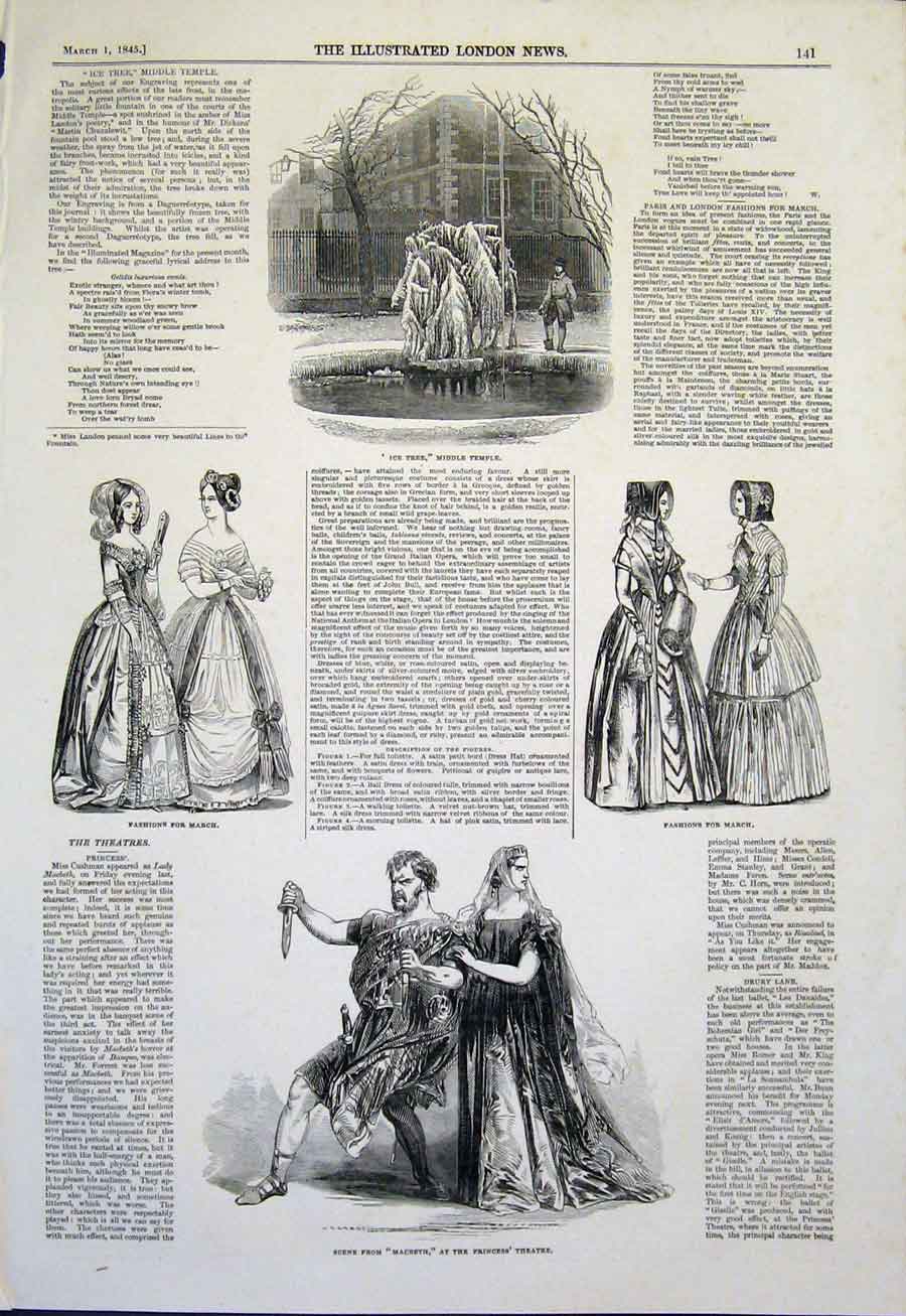Original Old Antique Print Ice Tree Temple Fashion Fashions Princess Theatre