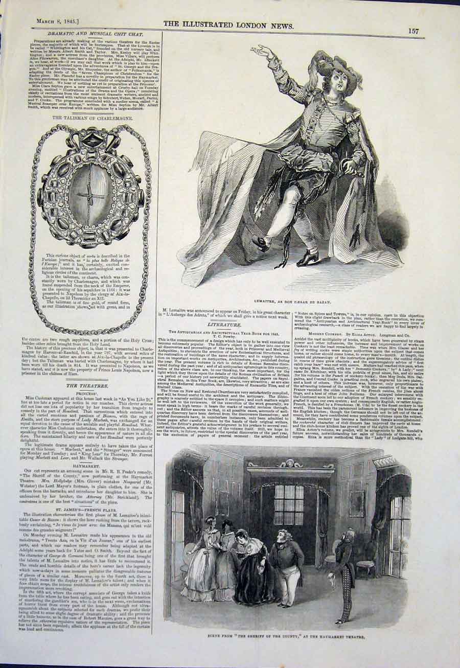 Original Old Antique Print Lemaitre Talisman Charlemagne Haymarket Theatre