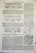 Original Old Antique Print Chess Solutions Railway Carriages German Danish